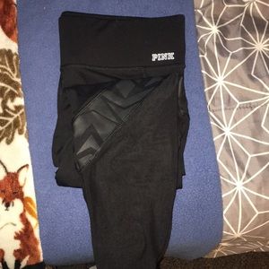 PINK capri athletic leggings with sheer design